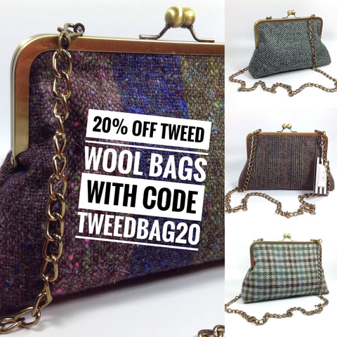 Handmade tweed wool handbags discount offer code