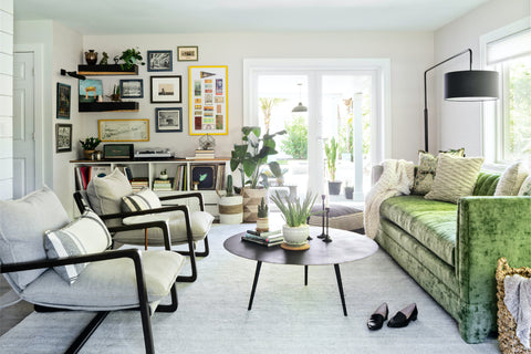 Living room with turntable area designed by Lisa Gilmore Design