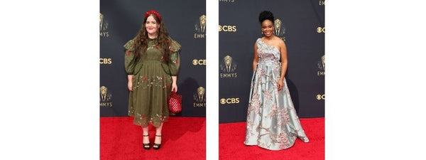 Aidy Bryant Amber Ruffin red carpet fashion floral designer dress emmys Simone Rocha couture