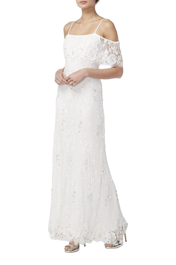 off shoulder lace gown