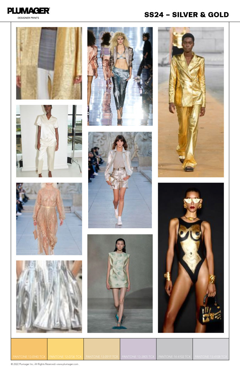 SS24 Print Textile Color Trend Report - Silver and Gold