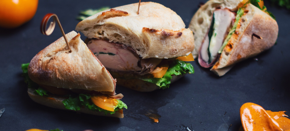 chicken sandwich in ciabatta bread