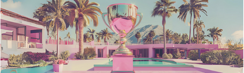 winning trophy in pale pink and turquiose colors