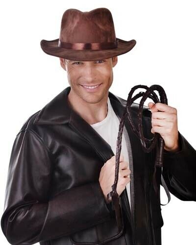 Indiana Jones Explorer Hat and Bull Whip Mens Fancy Dress Costume