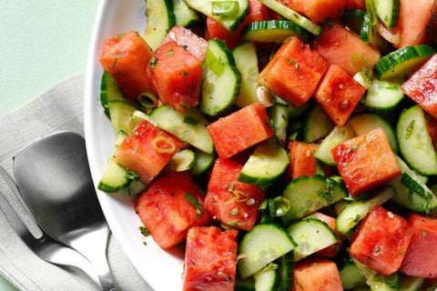 Refreshing minty watermelon & cucumber salad for hot summer days