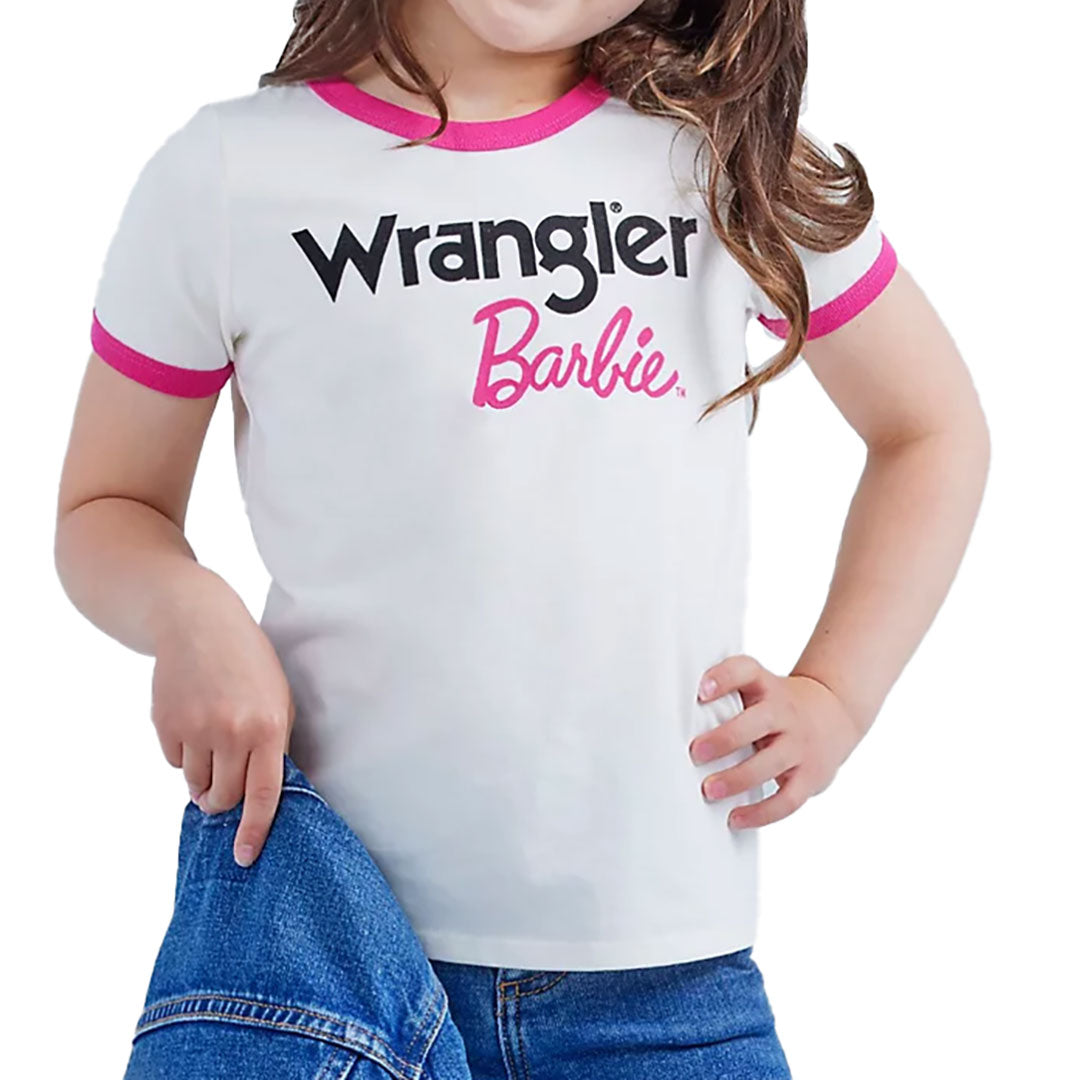 Wrangler® Barbie® Ringer T-Shirt - Women's T-Shirts in Worn White