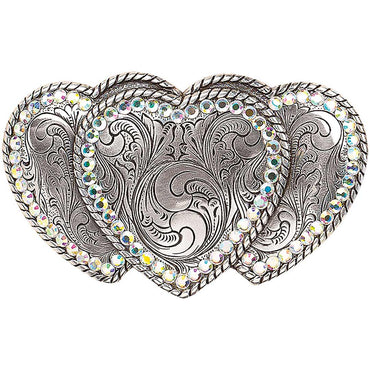 Silver Plated Heart Shaped Western Belt Buckle OR Double J