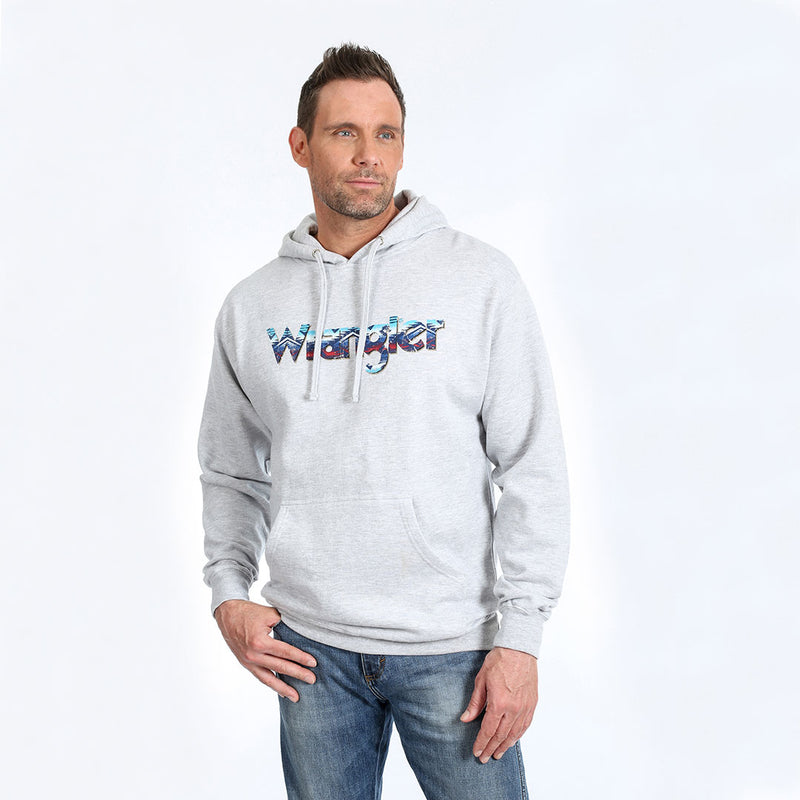 Wrangler Men's Aztec Logo Grey Hoodie | Lammle's