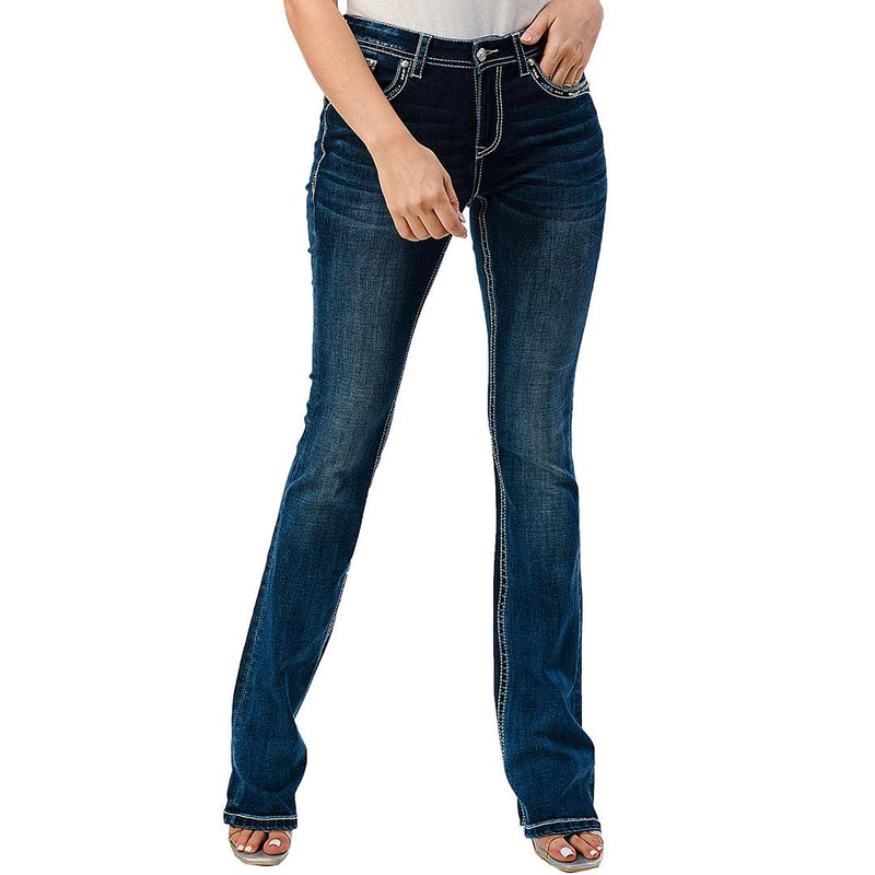 Grace In LA Women's Steer Head Embellished Bootcut Jeans