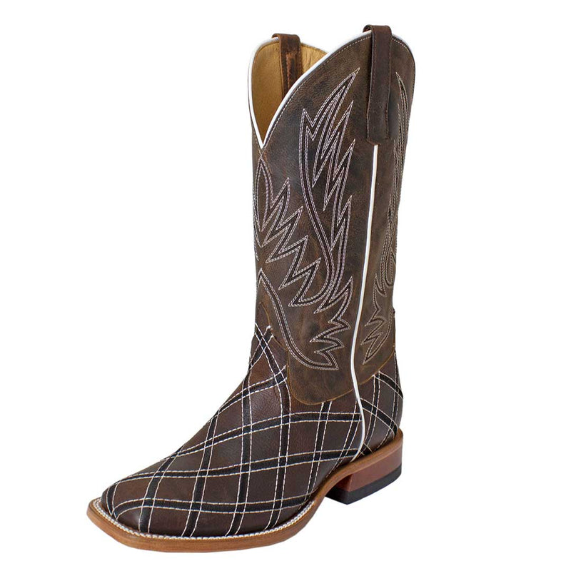 Checkered square toe cowboy boots