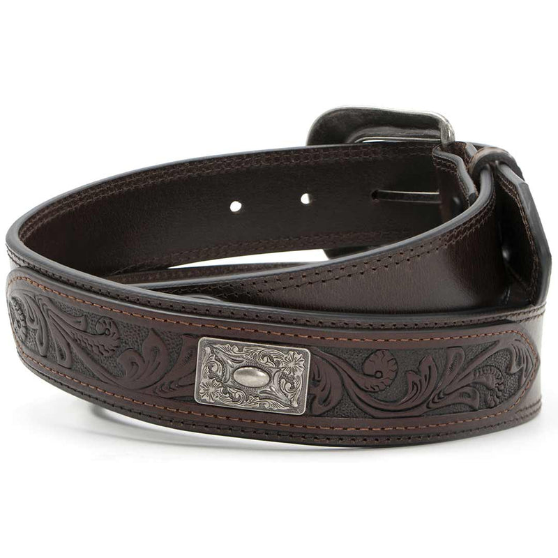 AndWest Men's Tooled and Metal Concho Overlay Belt