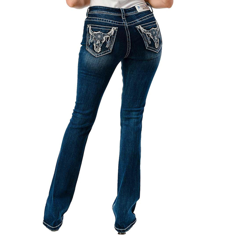 Grace In LA Women's Steer Head Embellished Bootcut Jeans