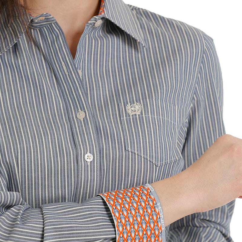 Cinch Women's Stripe Print Button-Down Shirt