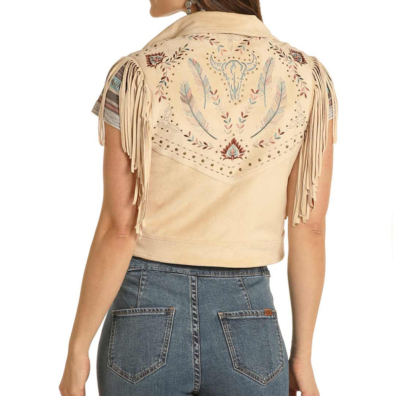 Rock & Roll Cowgirl Women's Embroidered Micro Suede Cropped Vest