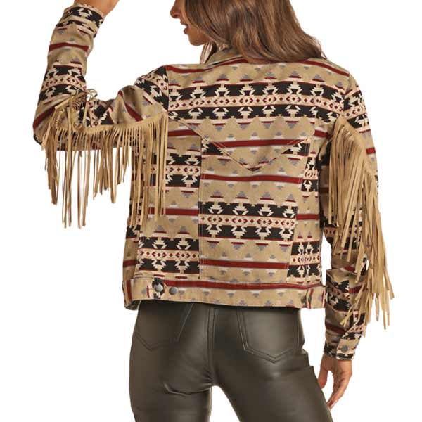 Rock & Roll Cowgirl Women's Fringe Aztec Cropped Jacket