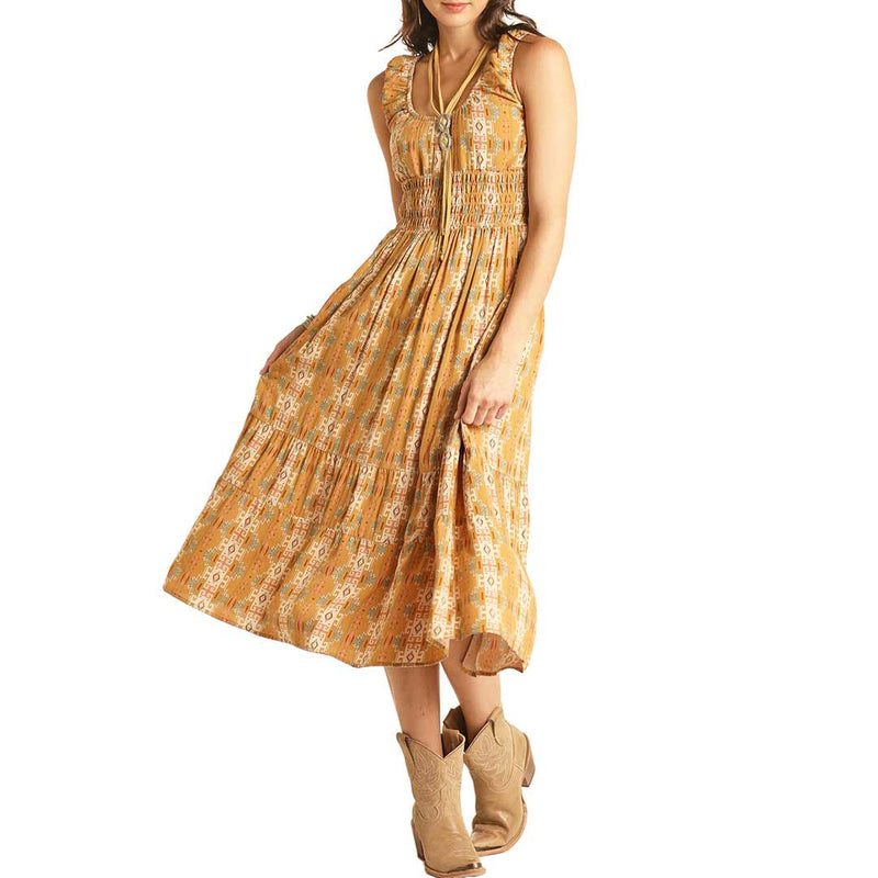 Rock & Roll Cowgirl Women's Aztec Print Peasant Midi Dress