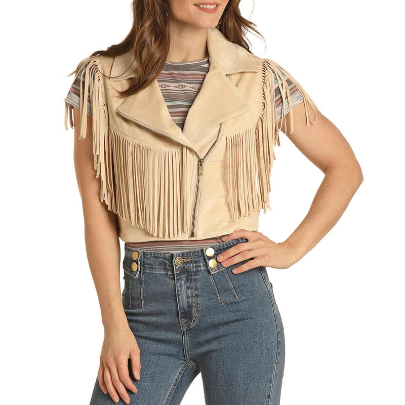 Rock & Roll Cowgirl Women's Embroidered Micro Suede Cropped Vest