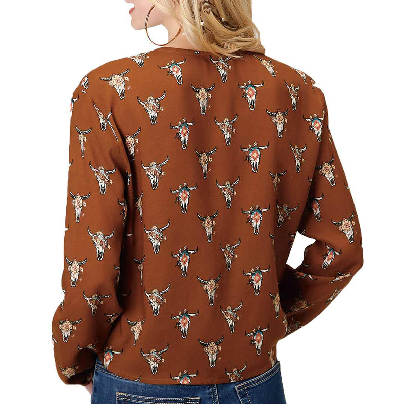 Roper Women's Skull Print Tie Front Blouse