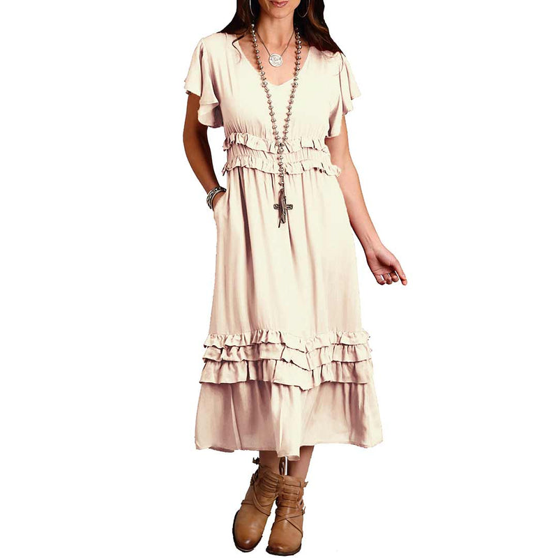 Stetson Women's Herringbone Ruffle Midi Dress