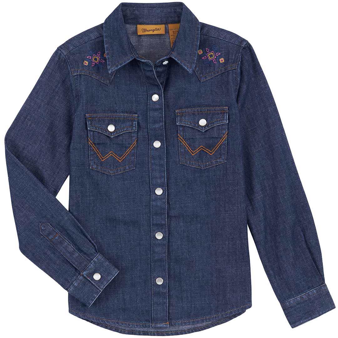 Wrangler Girls' Dark Wash Denim Snap Shirt | Lammle's