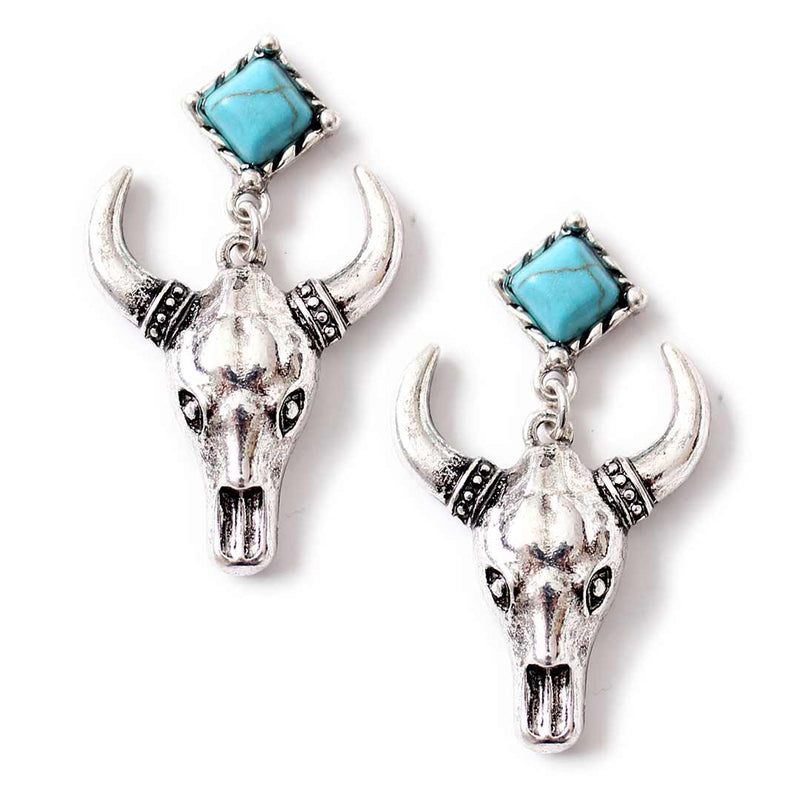 Wyo-Horse Steer Skull Turquoise Earrings