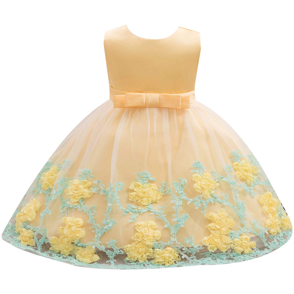 Baby Girls Kids Teenager Princess Stitching Bow Belt Denim Tulle Dress ...