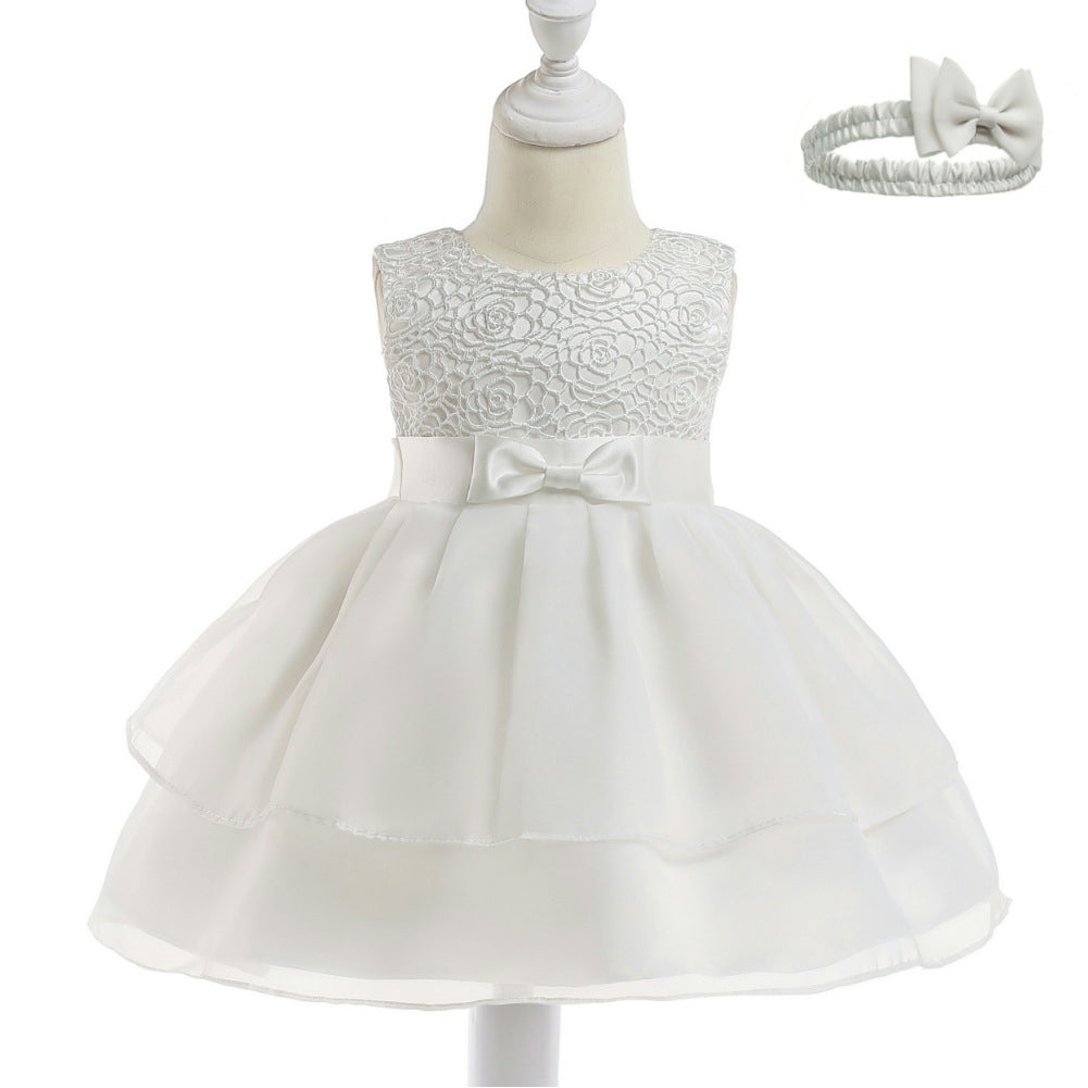 Baby Girls Kids Teenager Princess Stitching Bow Belt Denim Tulle Dress ...