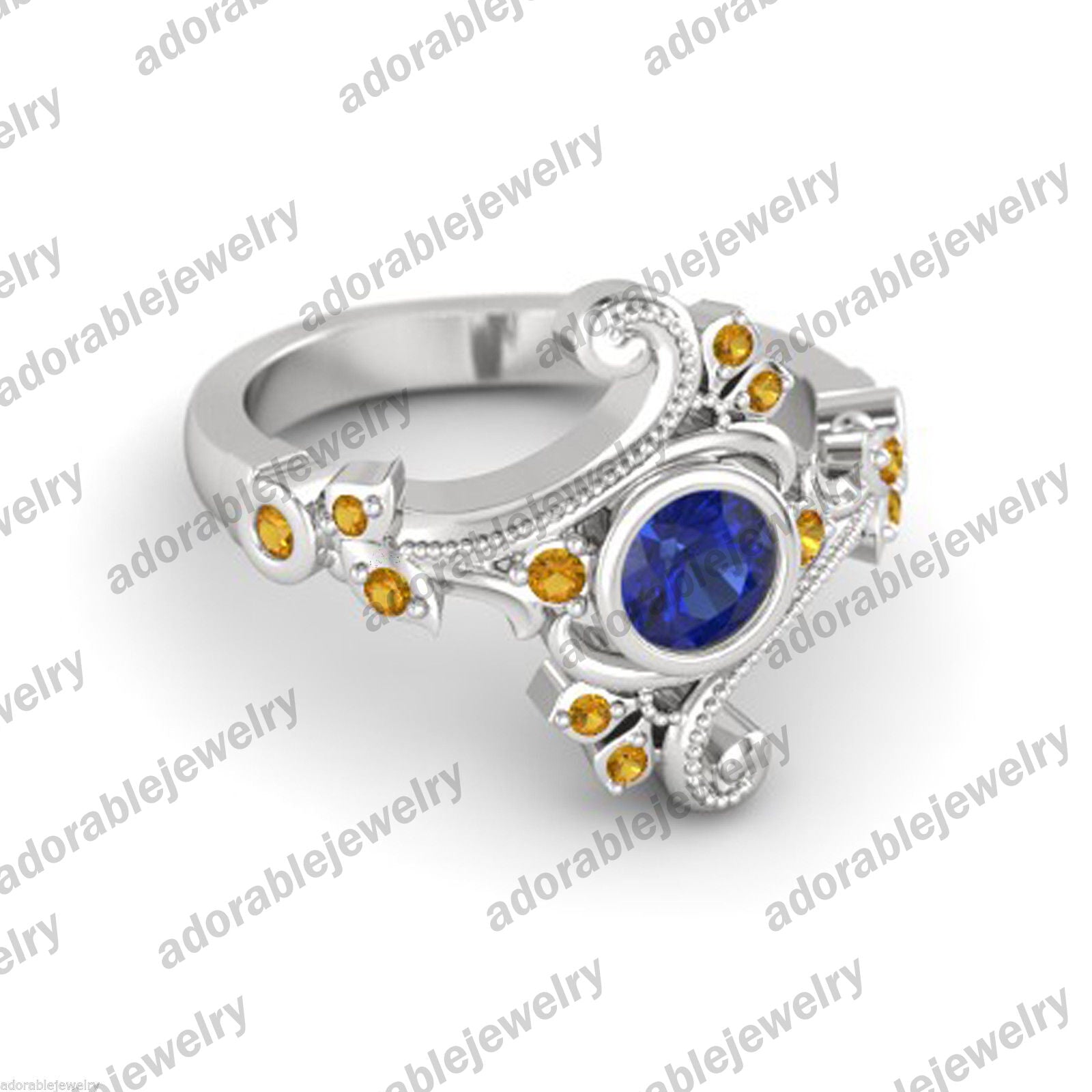 14k White Gold Over Round Cut Sapphire Solitaire Disney Princess