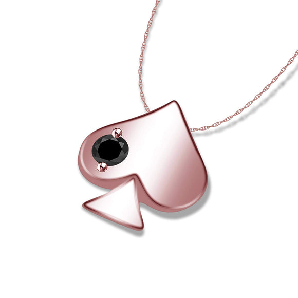 14k Rose Gold Over 925 Sterling Silver Ace of Spades Solitaire Black Cubic Zirconia Diamond Without Chain  Pendant - atjewels.in