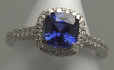 2 CT Cushion Cut Blue Sapphire Diamond 925 Sterling Silver Women Anniversary Halo Ring