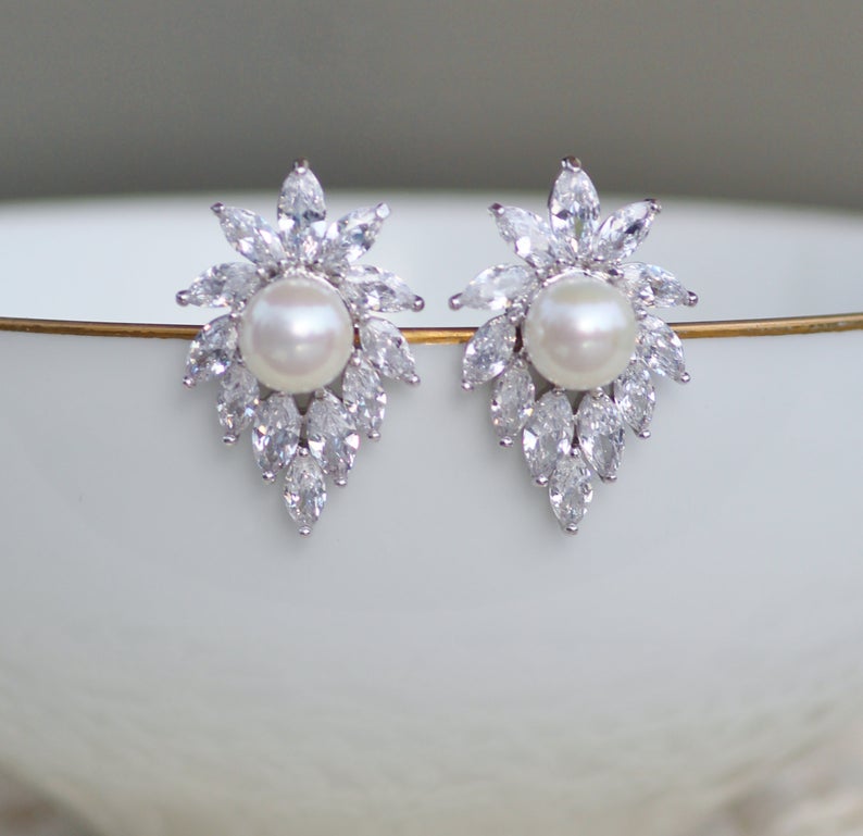 Buy 18k Solid White Gold Diamond Flower Cluster Stud Earrings for Online in  India  Etsy