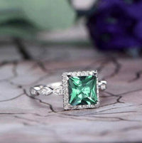 1 CT Princess Cut Green Emerald Diamond 925 Sterling Silver Halo Engagement Ring