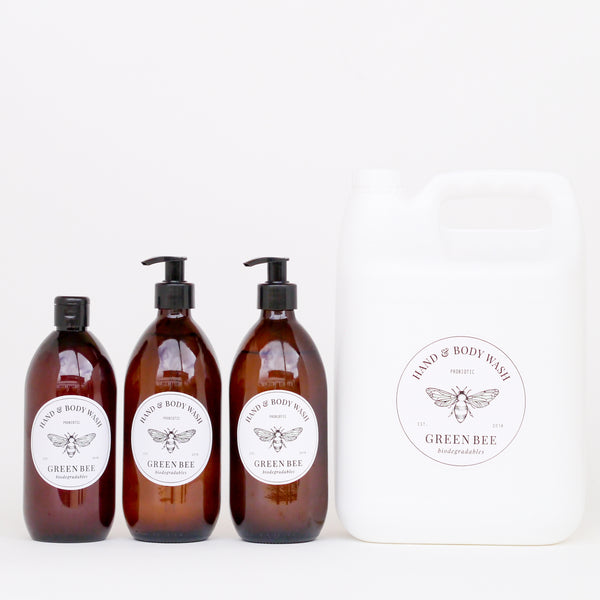 Hand & body probiotic wash - 5 litres plus two 500ml glass bottles & 500ml shower bottle