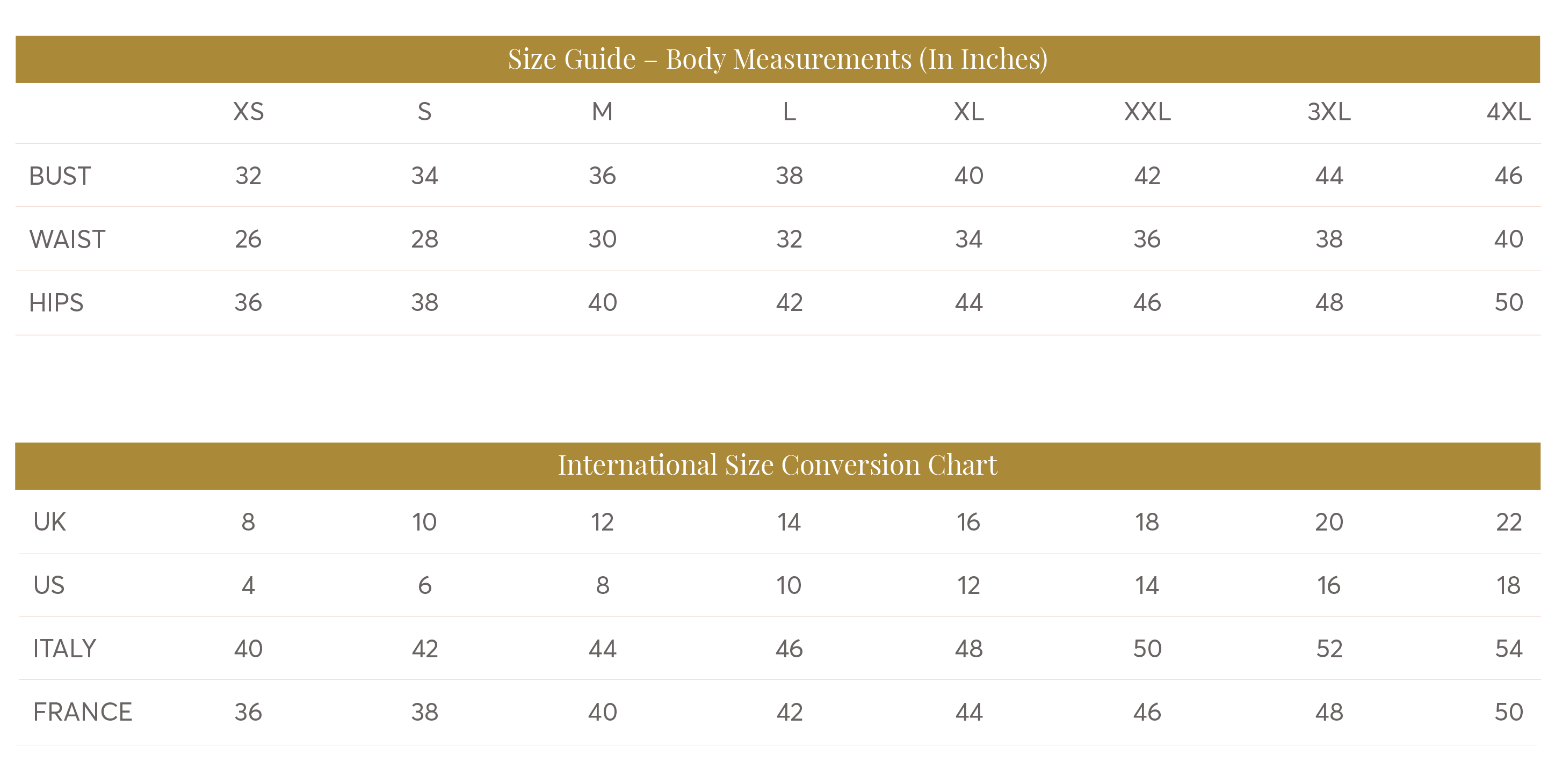 Paulmi and Harsh Size Guide