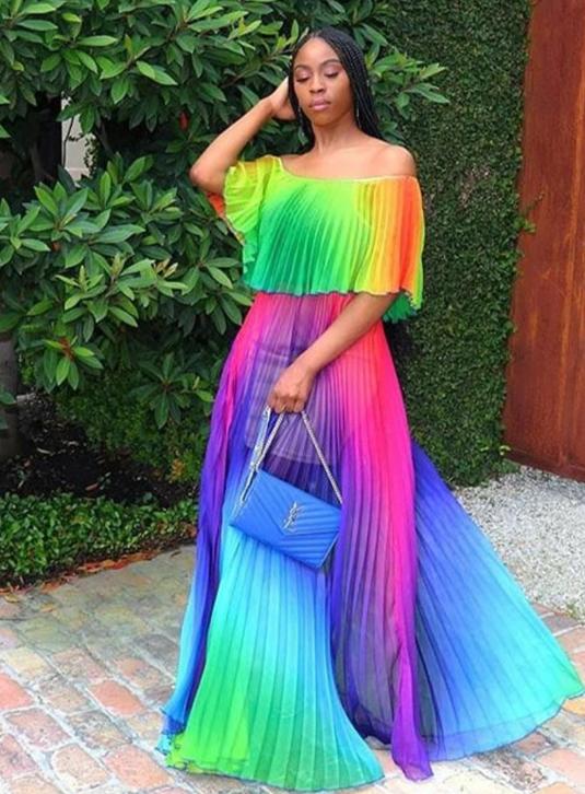 rainbow pleated maxi dress