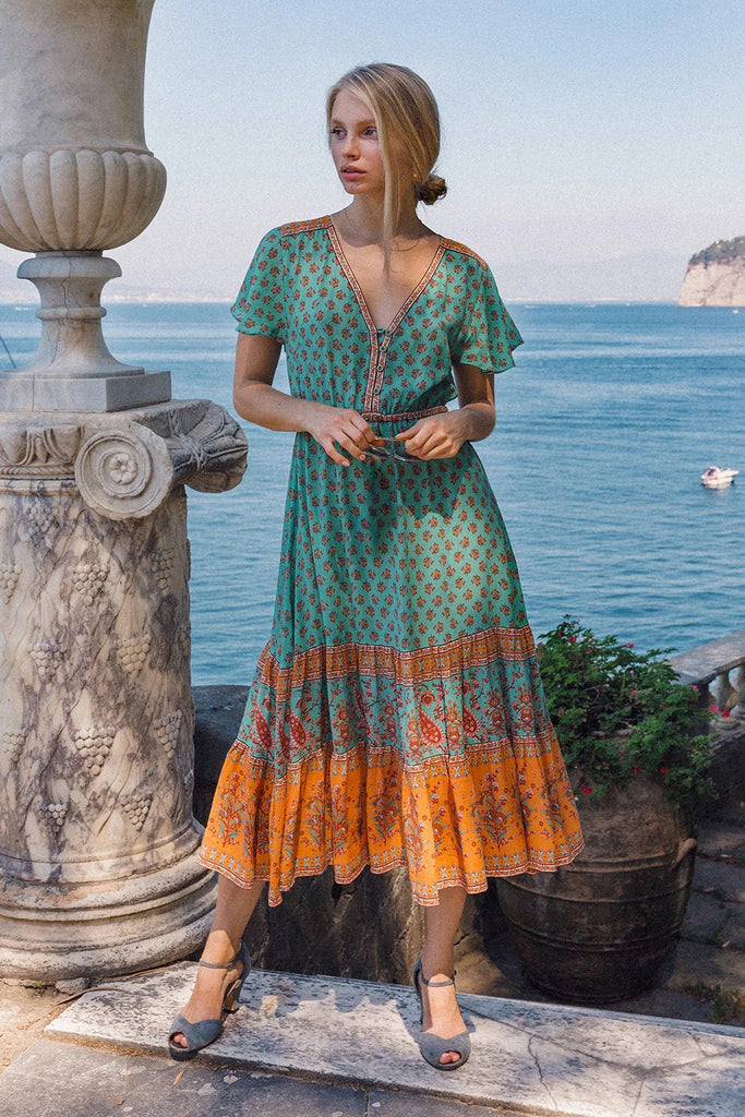 bohemian motif dress