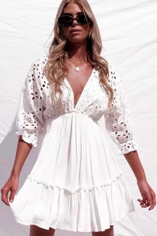 short white lace boho dress