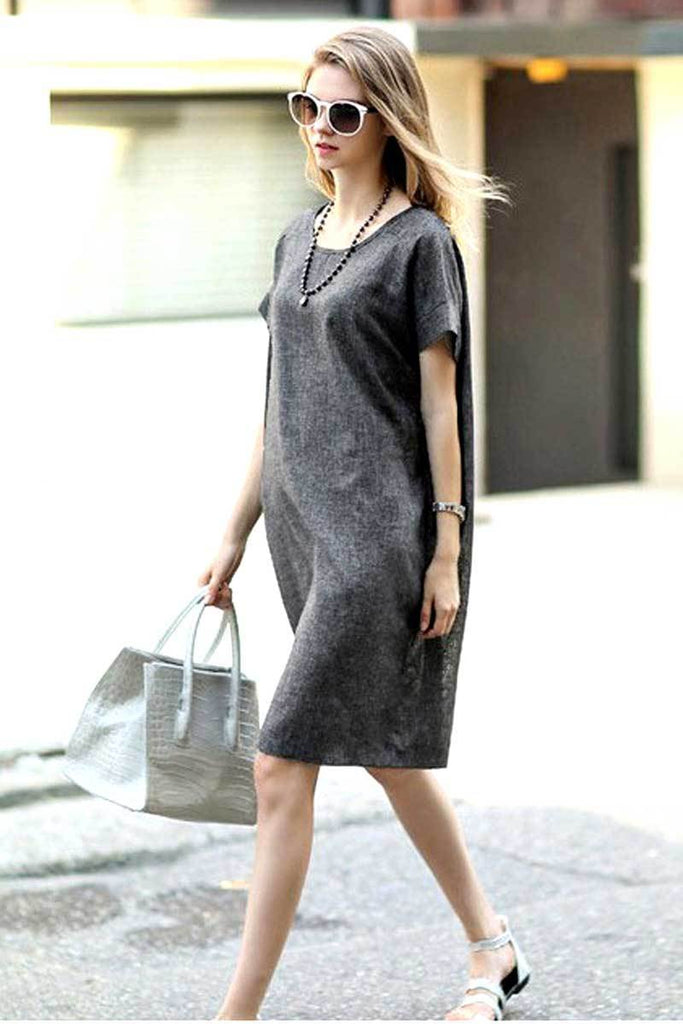 short sleeve linen shift dress