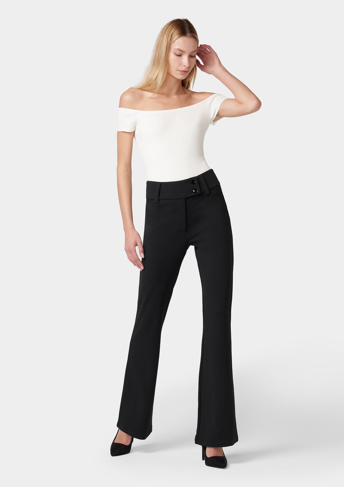 Super High Waisted Flare Trouser … curated on LTK  Flare dress pants,  Black pants outfit, High waisted dress pants outfits
