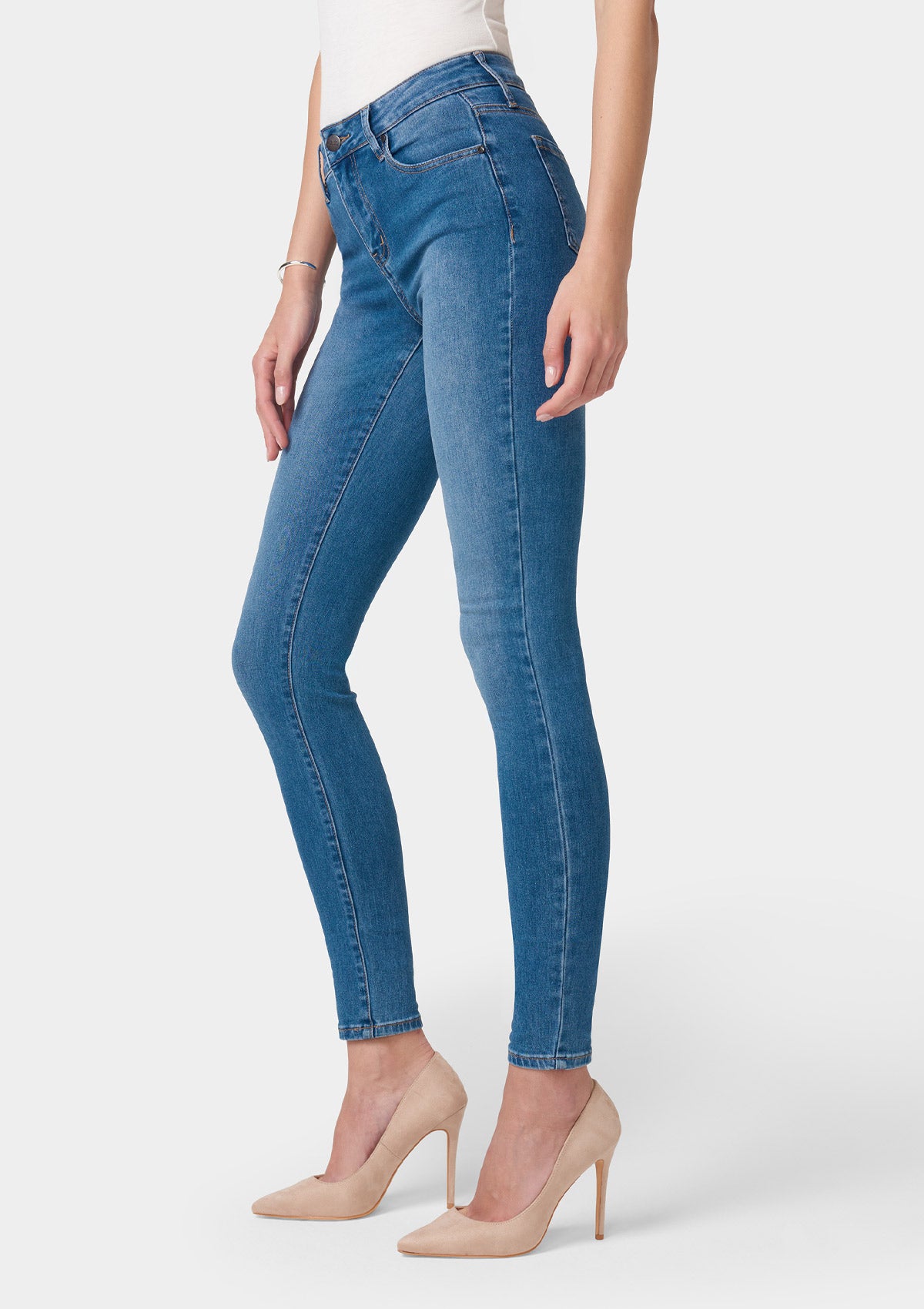 Blue Wash Side Split Hem Skinny Jeans