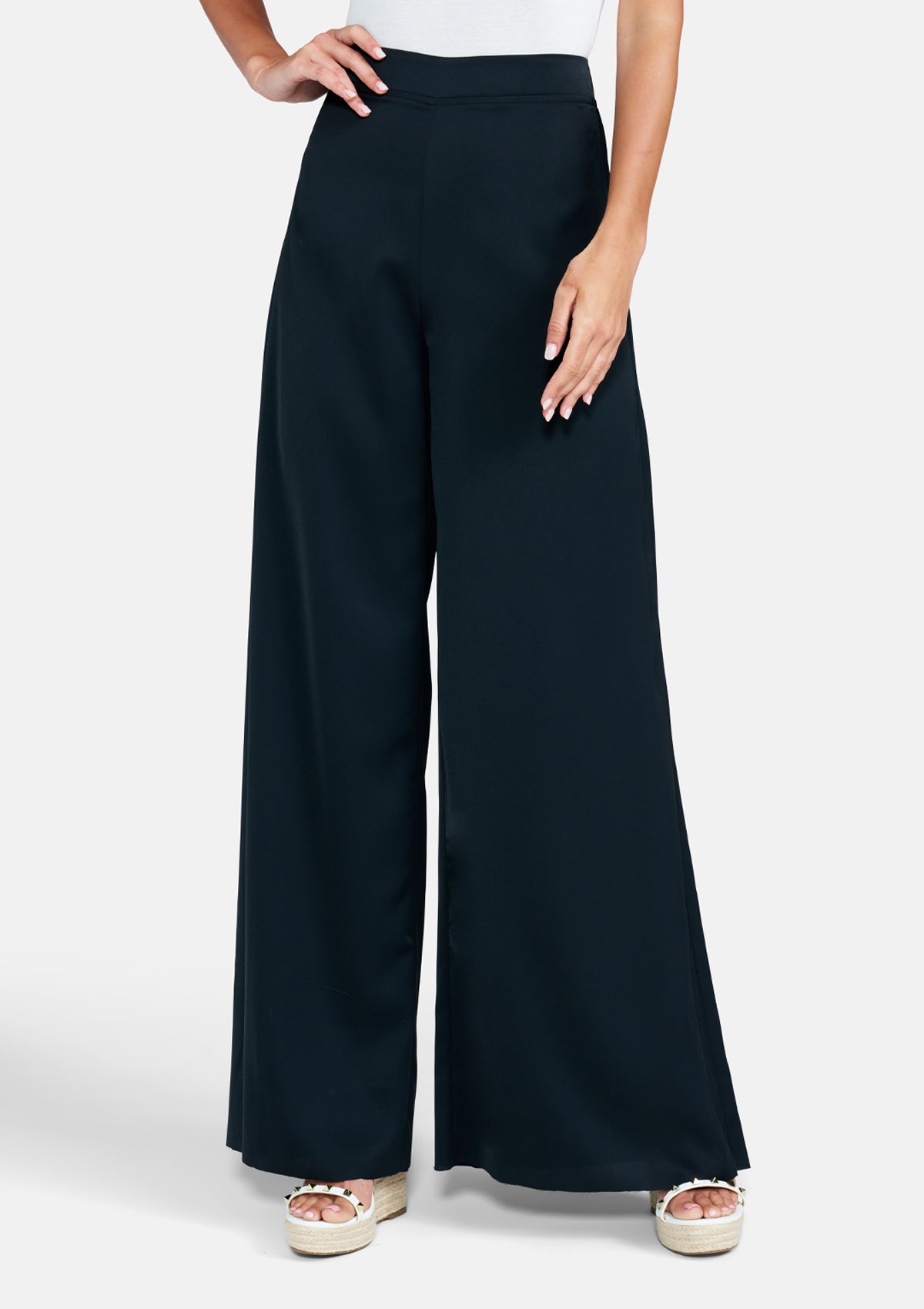Alloy Apparel Tall Alina Wide Pants for Women in Black Size XL length 37 | Polyester