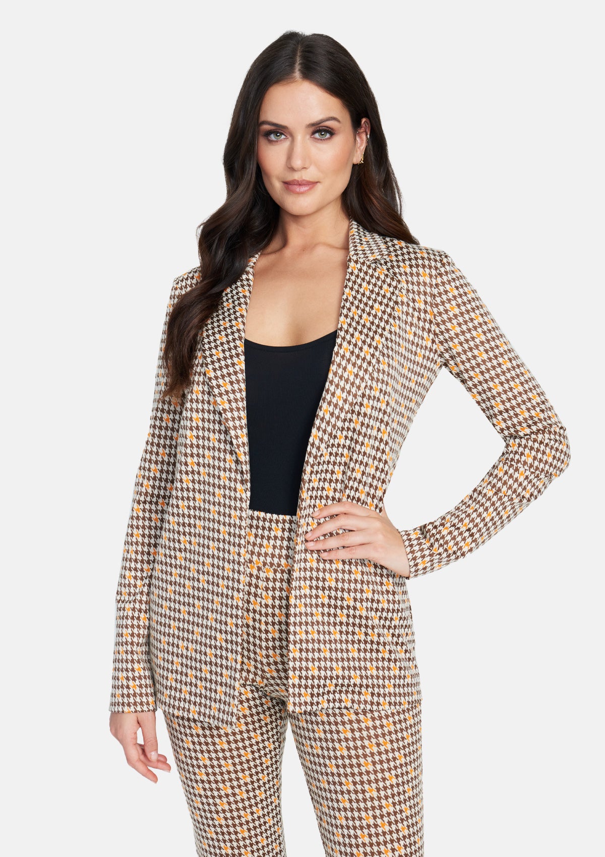 Alloy Apparel Tall Sasha Printed Blazer for Women in Brown/Orange Size S | Polyester