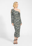Tall Tall Sexy Cold Shoulder Sleeves One Shoulder Camouflage Print Midi Dress
