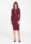 Tall Tall Long Sleeves Knit Lace-Up Plunging Neck Midi Dress