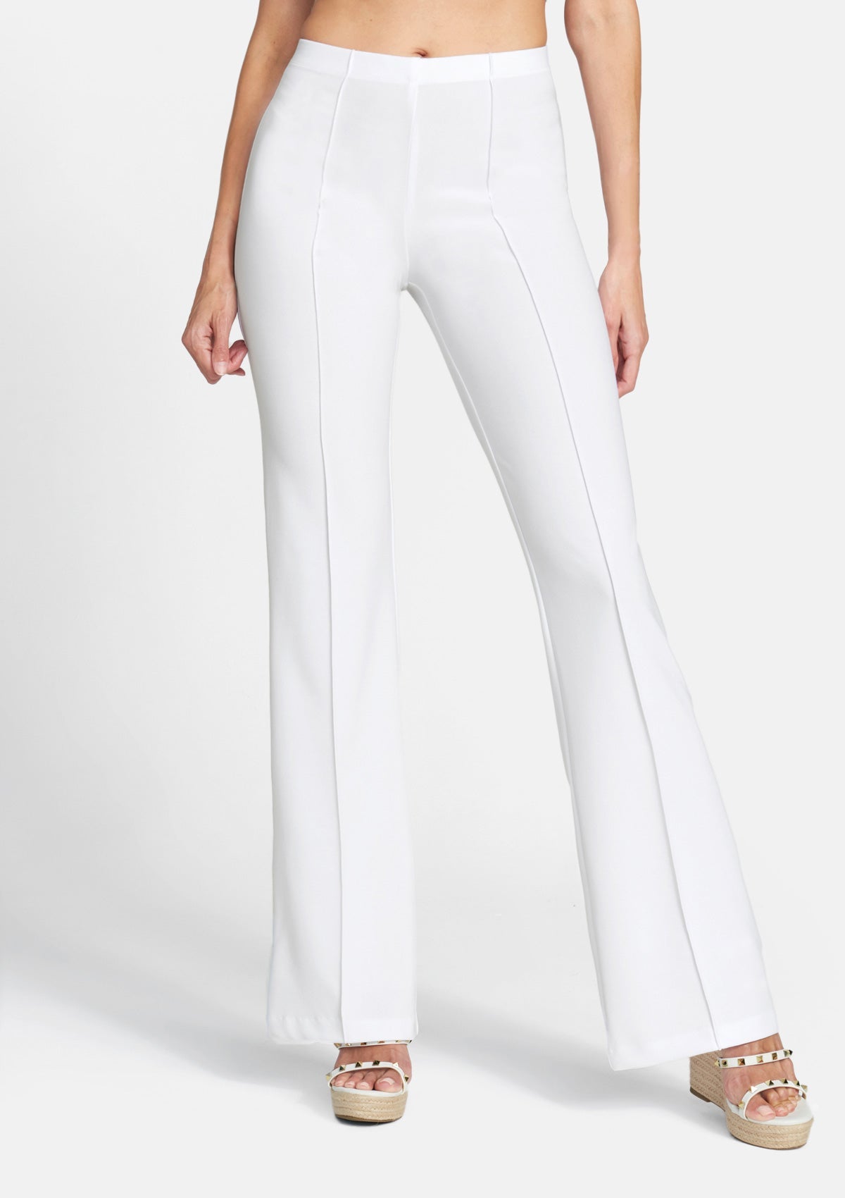Diconna Women Solid High Elastich Flare Pants Polyester White S 