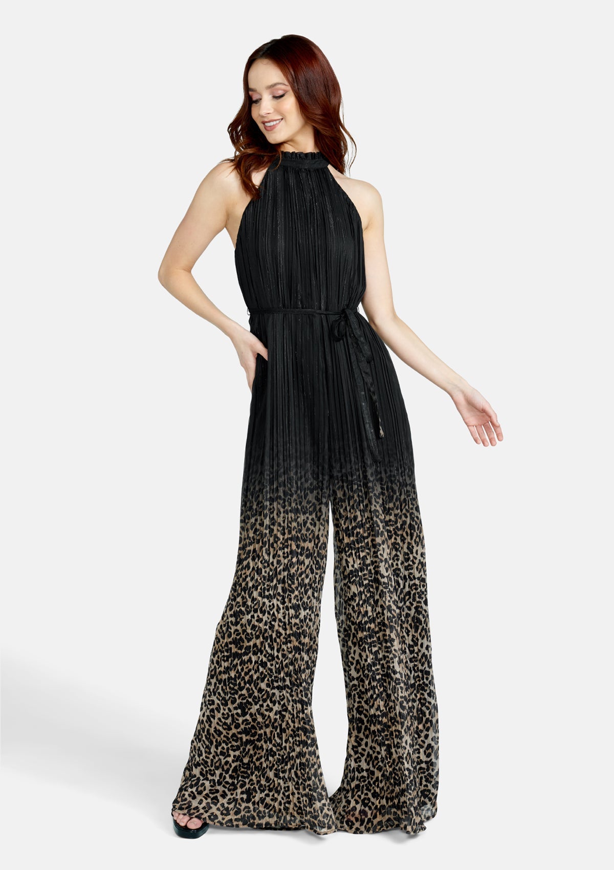 Alloy Apparel Tall Desiree Pleated Jumpsuit for Women in Leopard Size S | Polyester