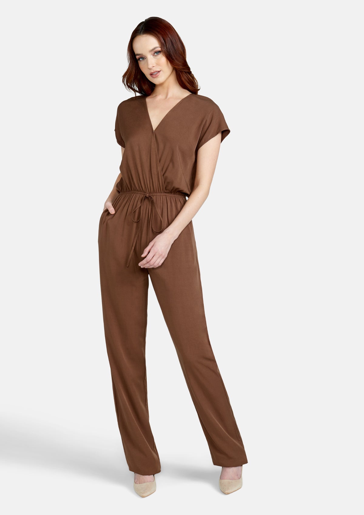 Alloy Apparel Tall Amaliah Jumpsuit for Women in Chocolate Size L | Rayon