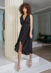 Tall Tall High-Low-Hem Plunging Neck Ruched Asymmetric Draped Chiffon Maxi Dress