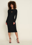 Tall Tall Knit Round Neck Long Sleeves Ribbed Cutout Jacket Dress/Midi Dress