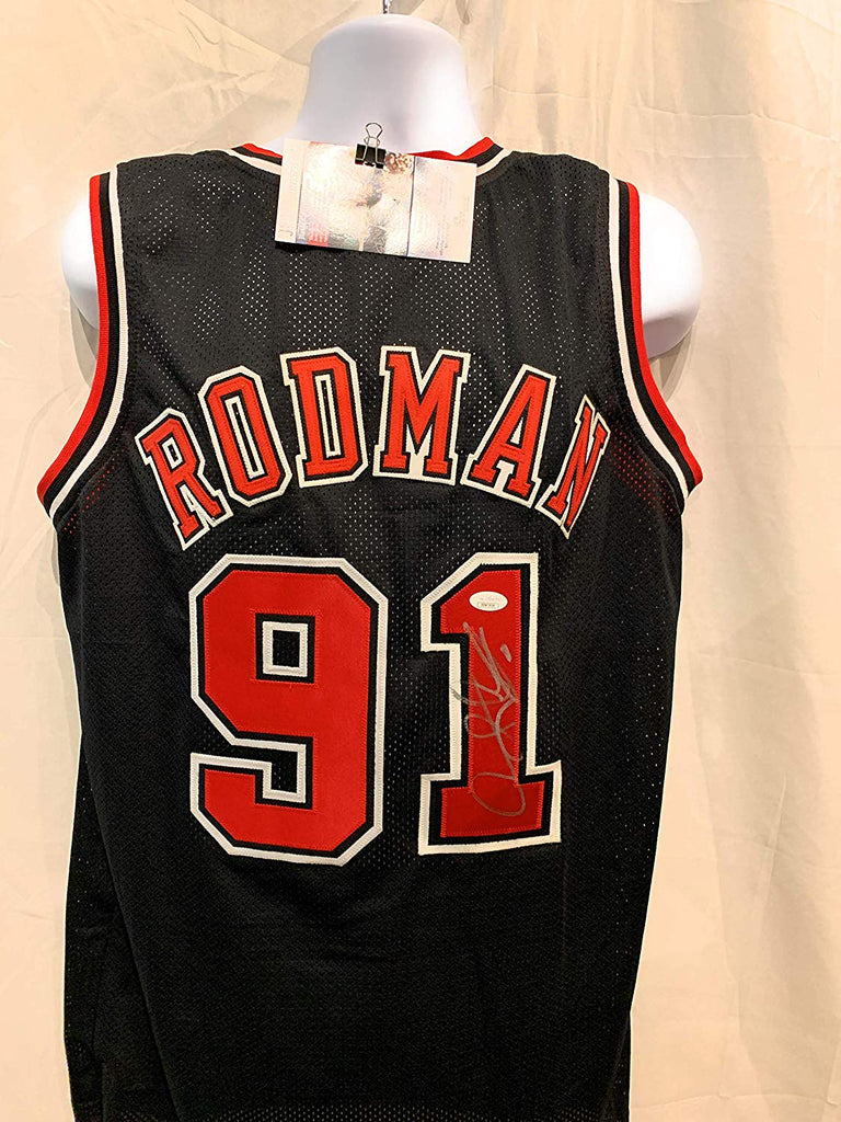 SSG Certified Dennis Rodman Signed Bulls Jersey (Red) - Superstar Greetings